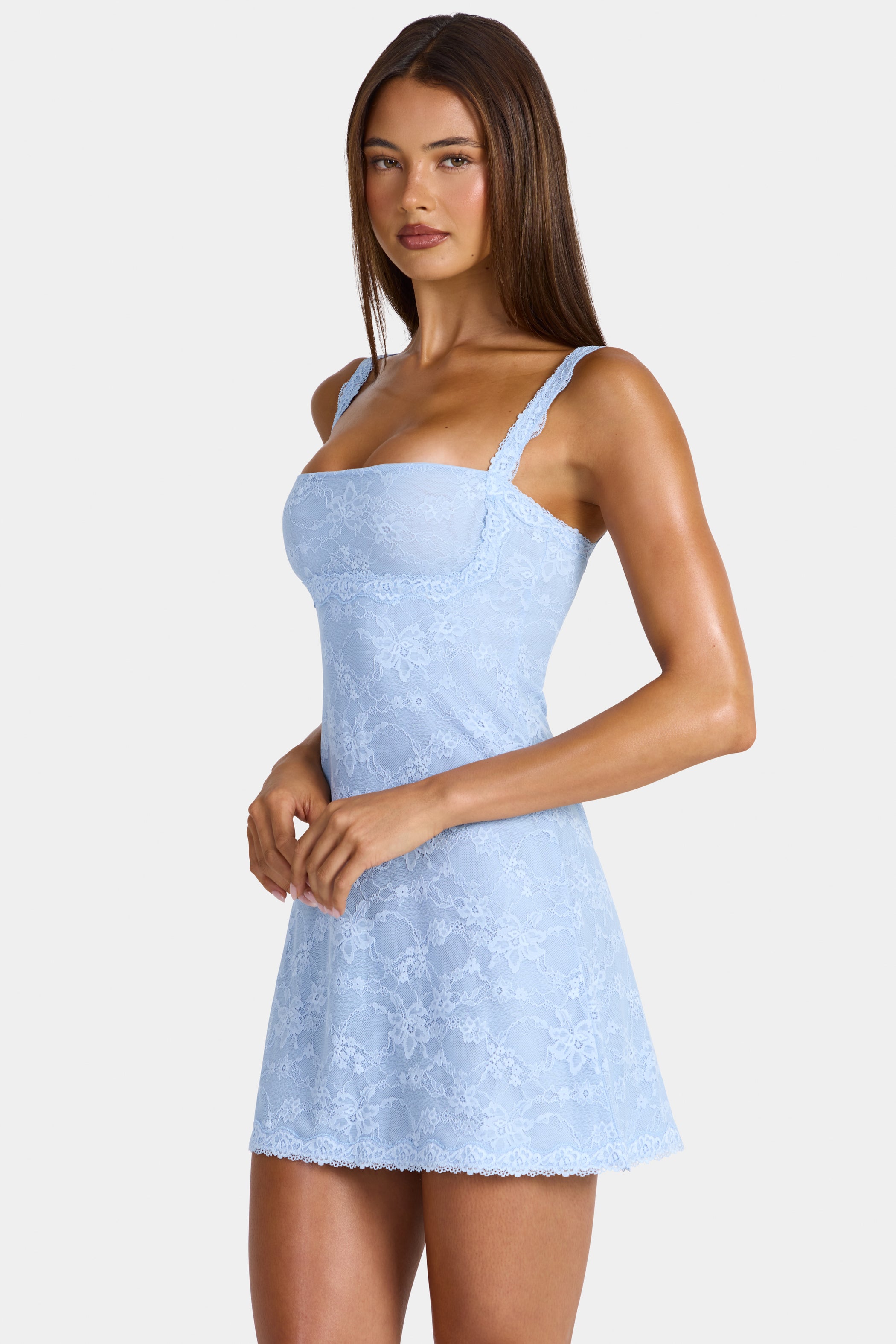 Lace Mini Dress in Arctic Blue
