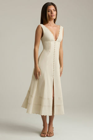 Cotton-Poplin A-Line Midaxi Dress in Ivory