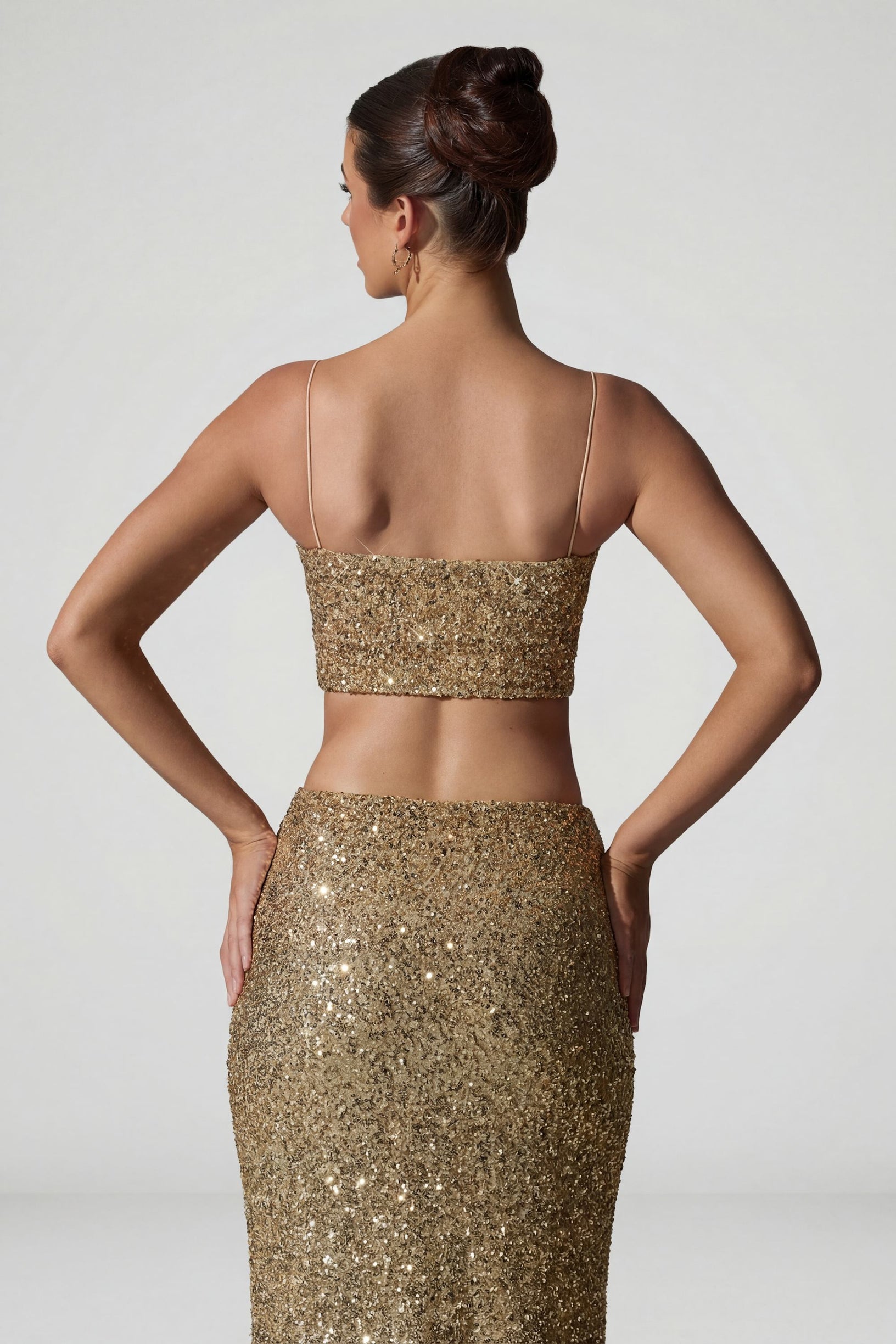 Embellished Cut-Out Crop Top in Gold - 2