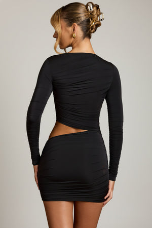 Asymmetric Cut-Out Draped Mini Dress in Black