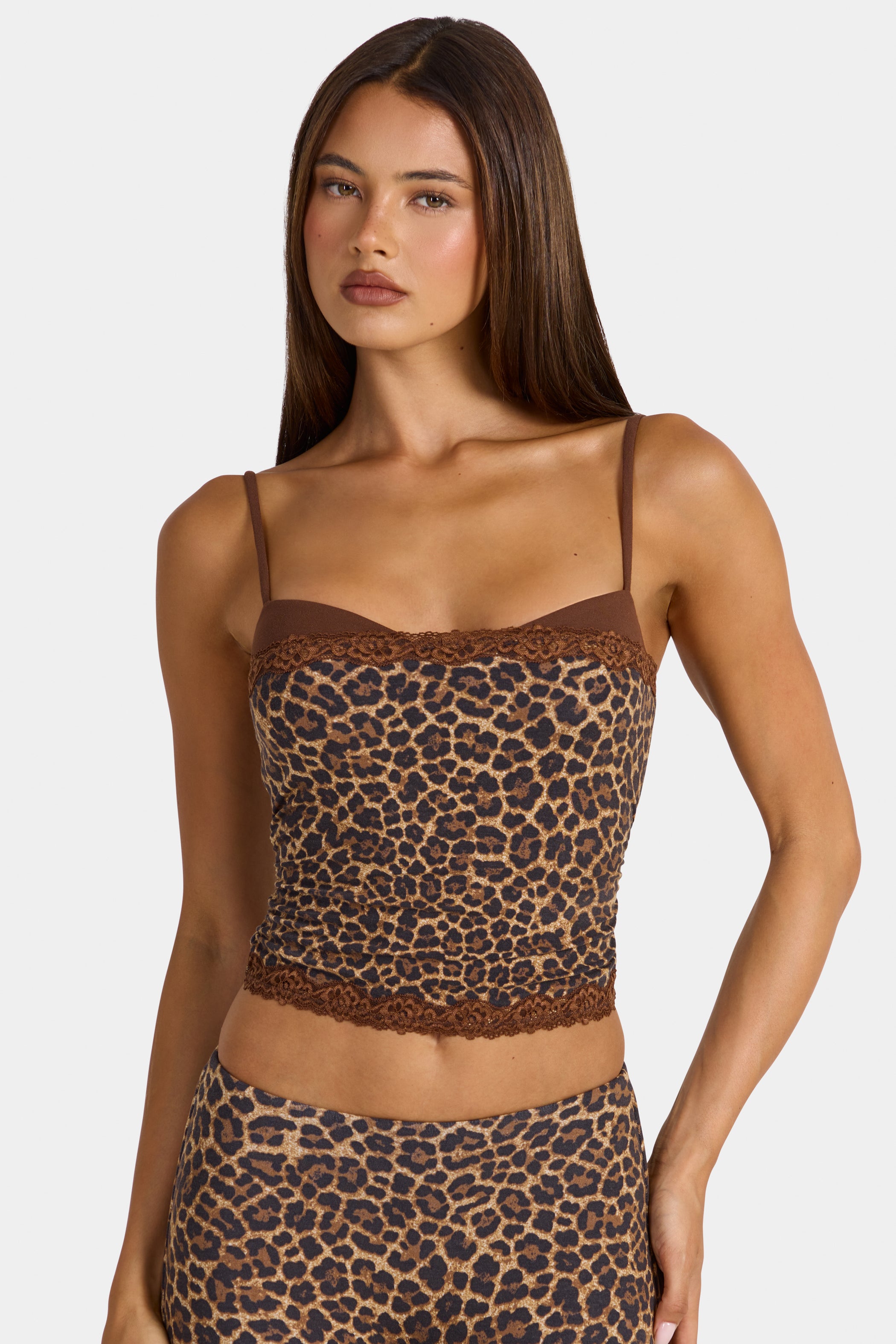 Modal Lace-Trim Peekaboo Tank Top in Leopard