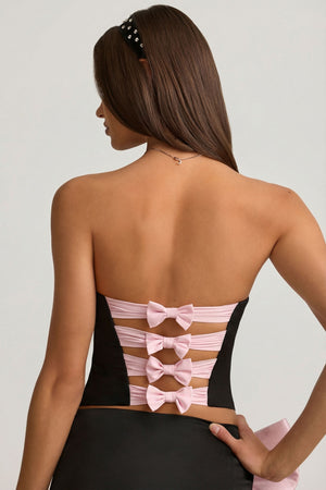 Cut-Out Bow-Detail Corset Top in Black