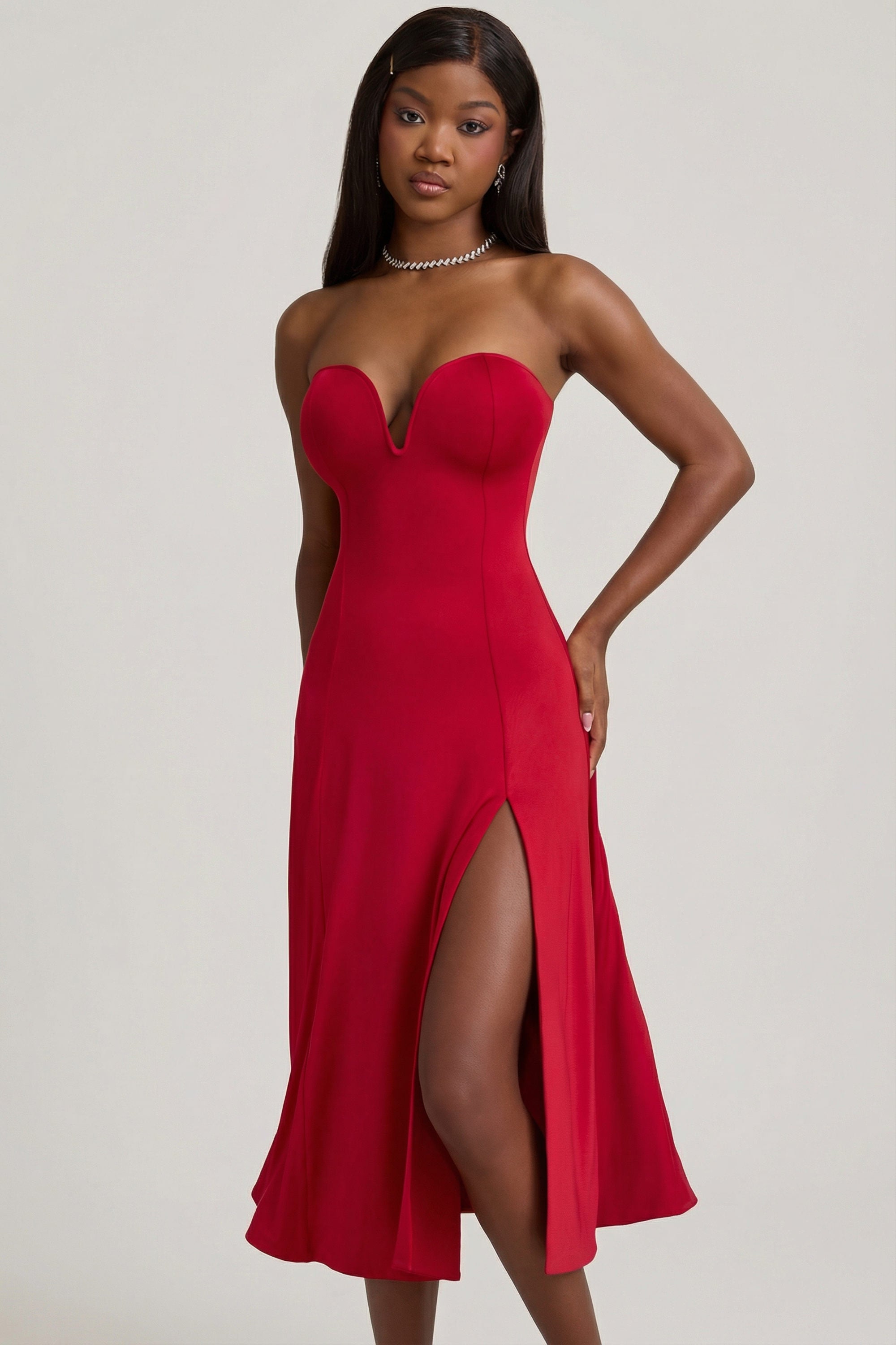 Shaya Asymmetric Scarf-Detail Midaxi Dress in True Red – Oh Polly UK