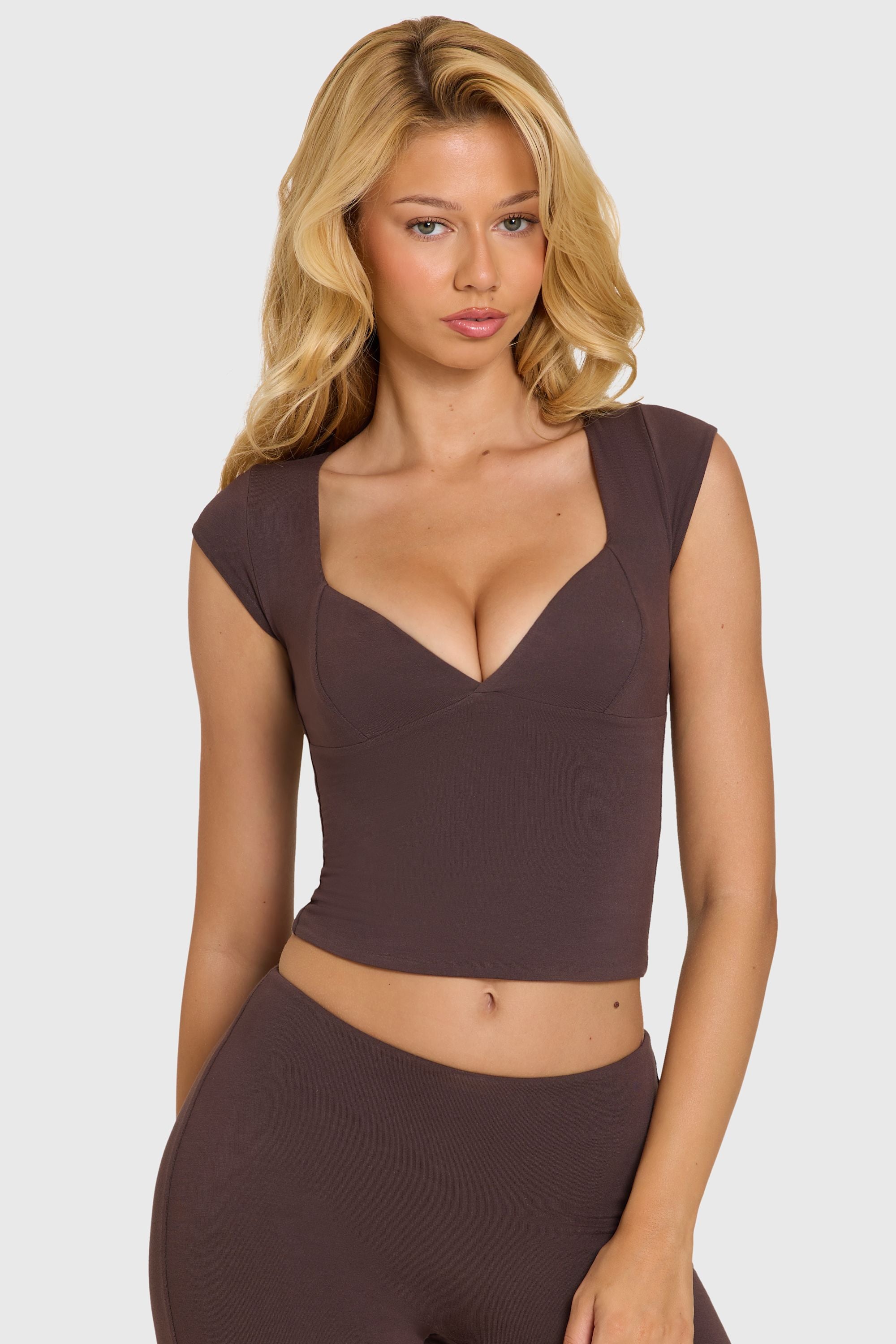 Modal Cap-Sleeve Top in Chocolate - 1
