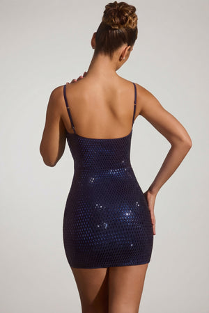 Embellished Cut-Out Mini Dress in Navy