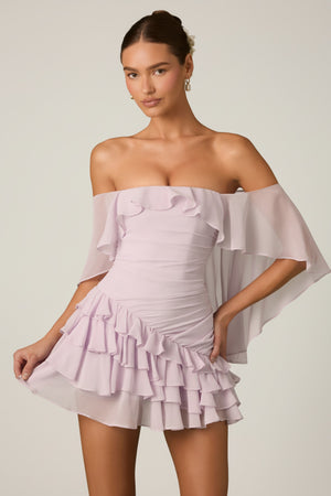 Off-Shoulder Ruffled Mini Dress in Lilac