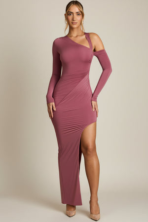 Asymmetric Draped Maxi Dress in Rose Brown
