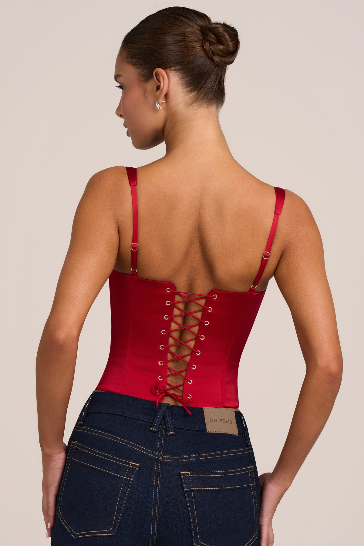 Satin Corset Top in Fire Red - 2