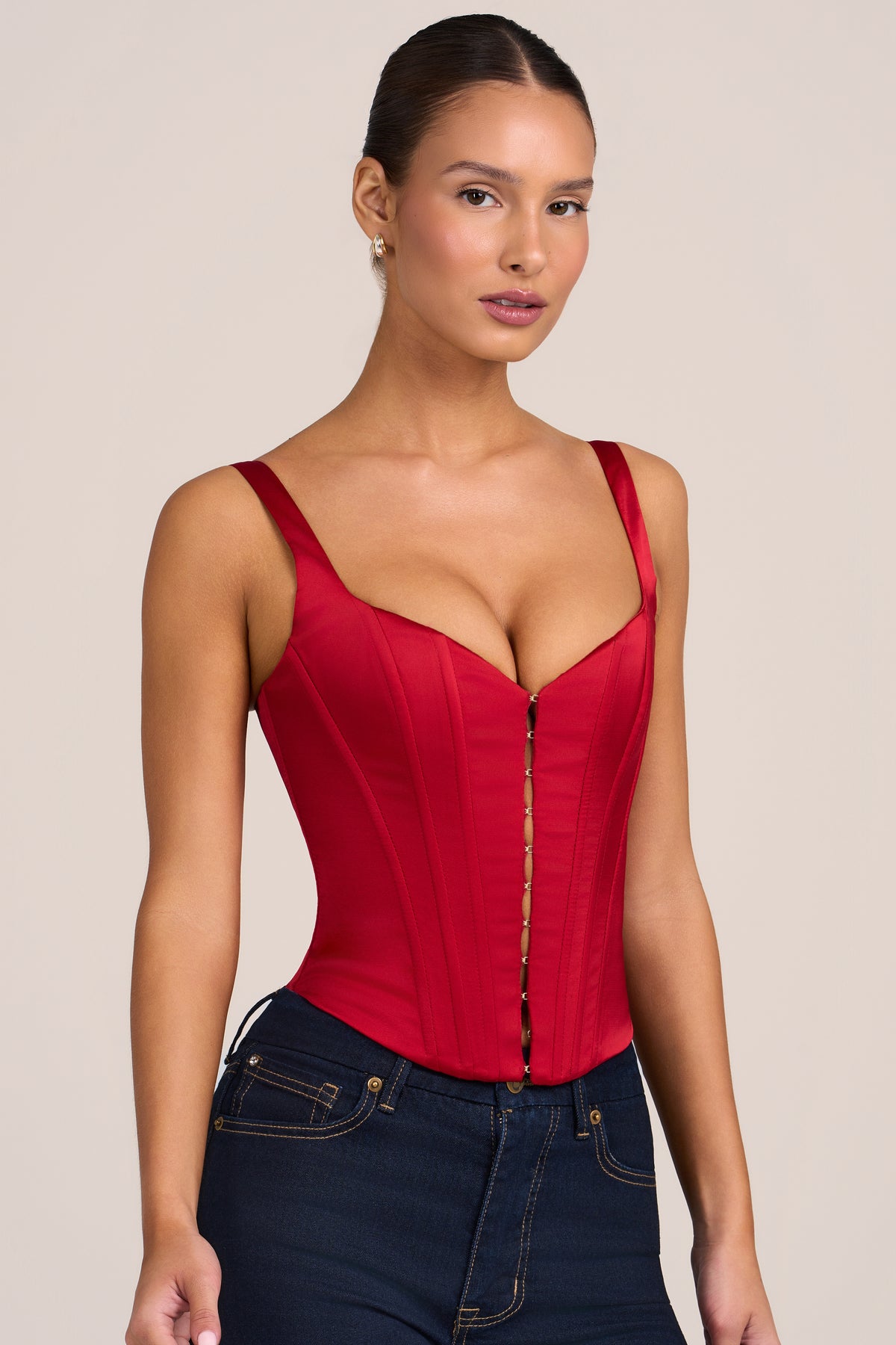 Satin Corset Top in Fire Red