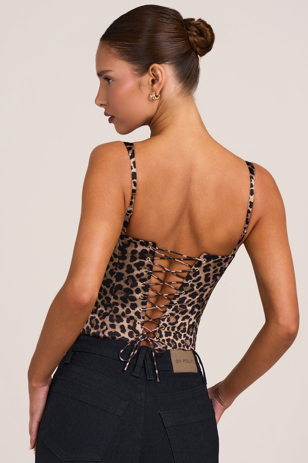 Satin Corset Top in Leopard Print