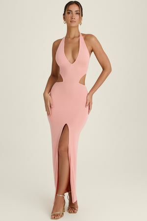 Cut-Out Halterneck Maxi Dress in Apricot Pink Cut-Out Halterneck Maxi Dress in Apricot Pink