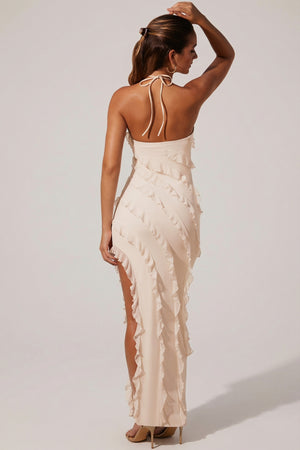 cross strap ruffle floor length dress Simple Ruffled Criss-Cross Back Wedding Dress