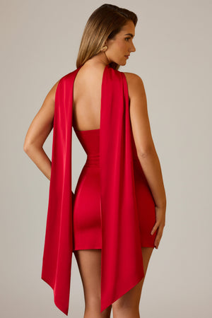 Scarf-Detail Strapless A-Line Mini Dress in Scarlet Red