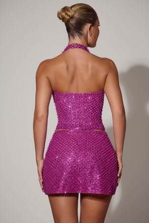 Embellished Halterneck Corset Top in Magenta