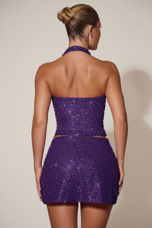 Embellished Halterneck Corset Top in Purple