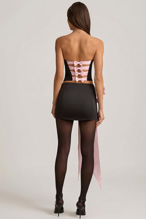 Bow-Detail Low-Rise Mini Skirt in Black