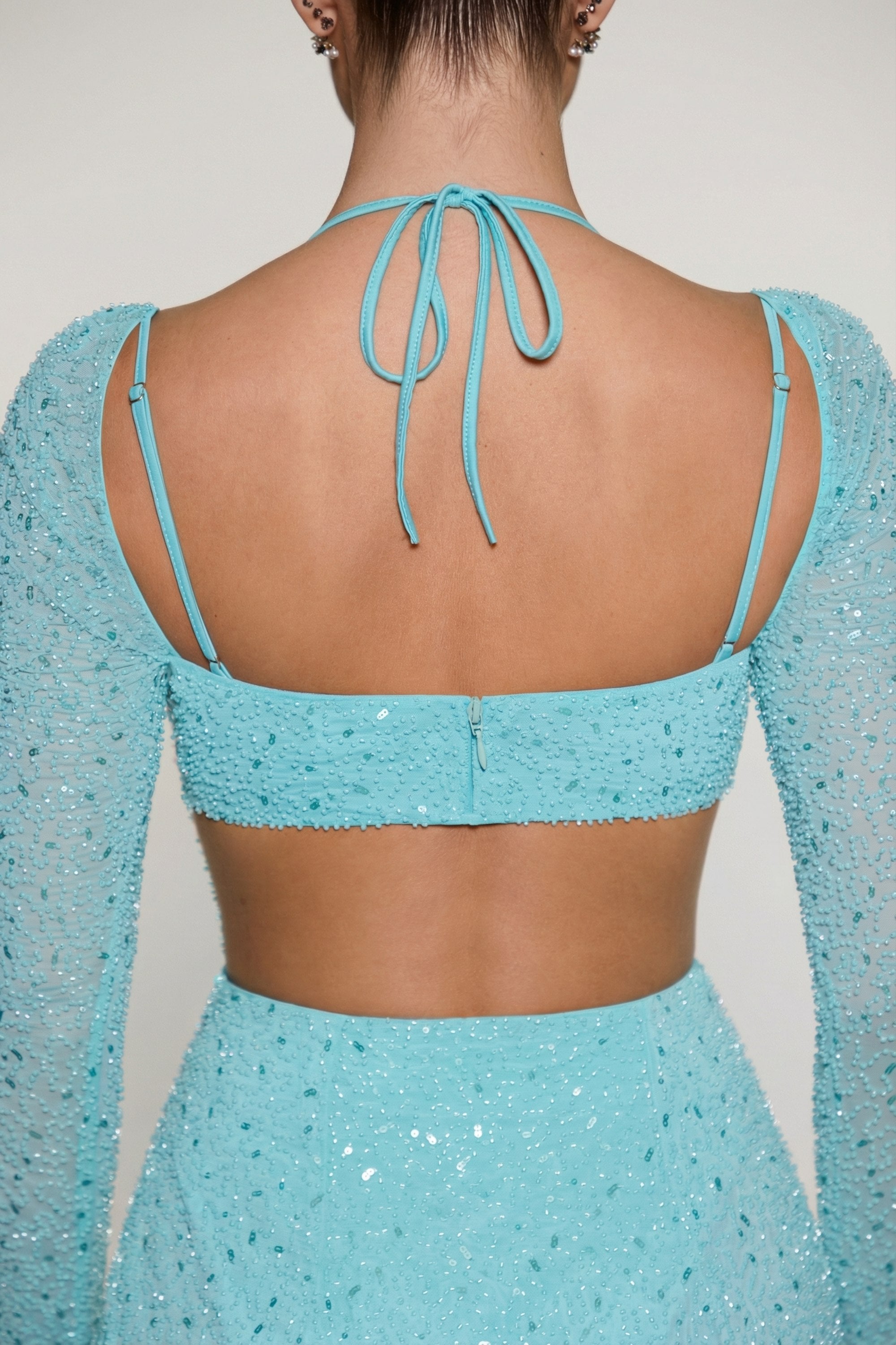 Embellished Cowl Neck Maxi Dress in Aquamarine