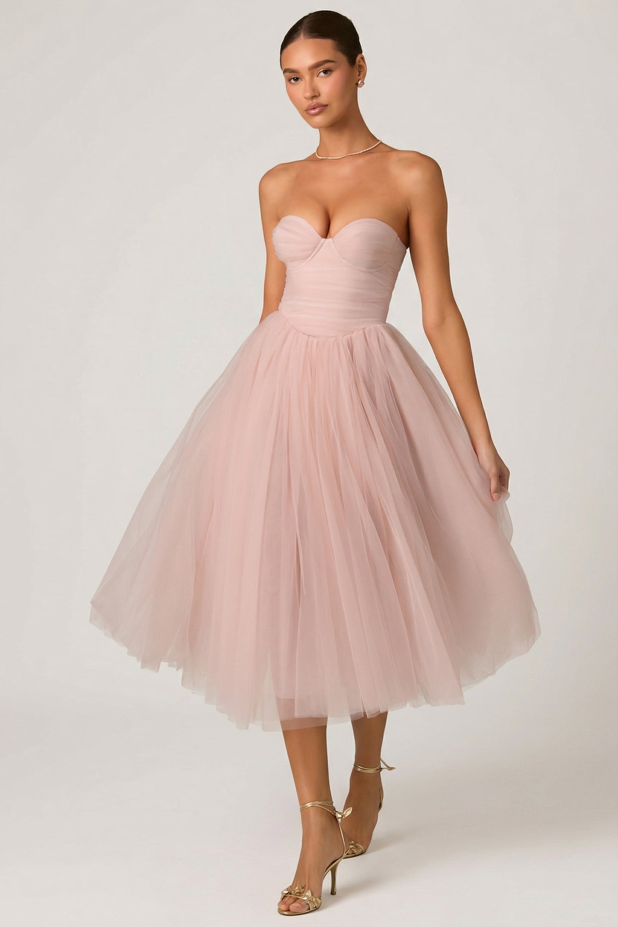 Tulle Corset Midaxi Dress in Dusty Rose - 6