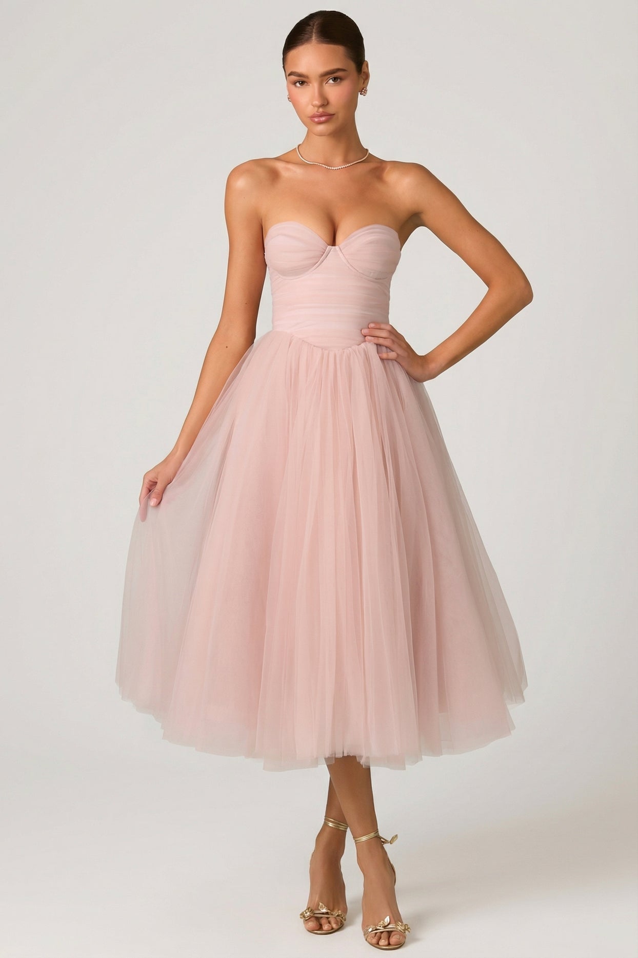 Tulle Corset Midaxi Dress in Dusty Rose - 7