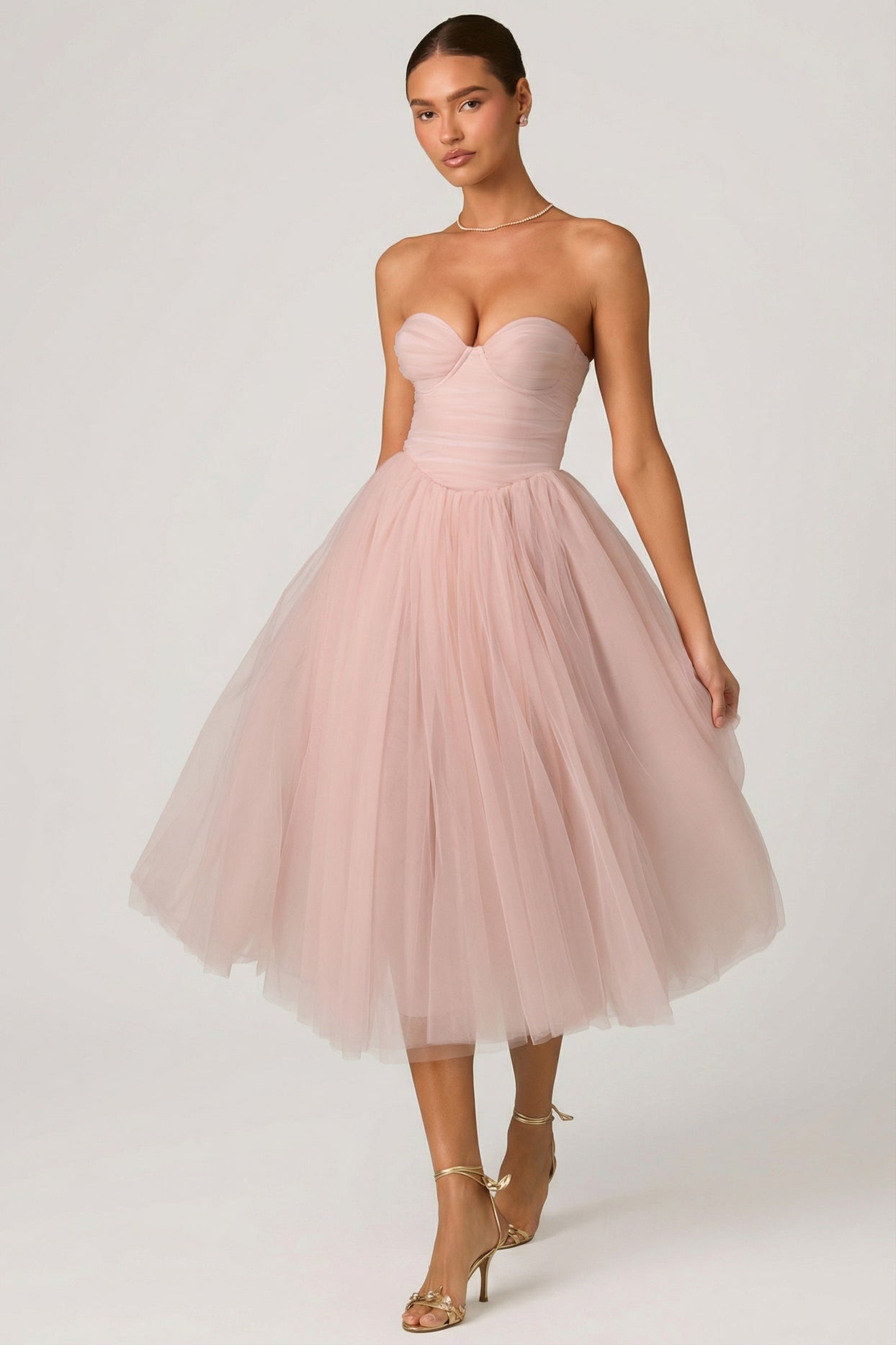 Tulle Corset Midaxi Dress in Dusty Rose - 8