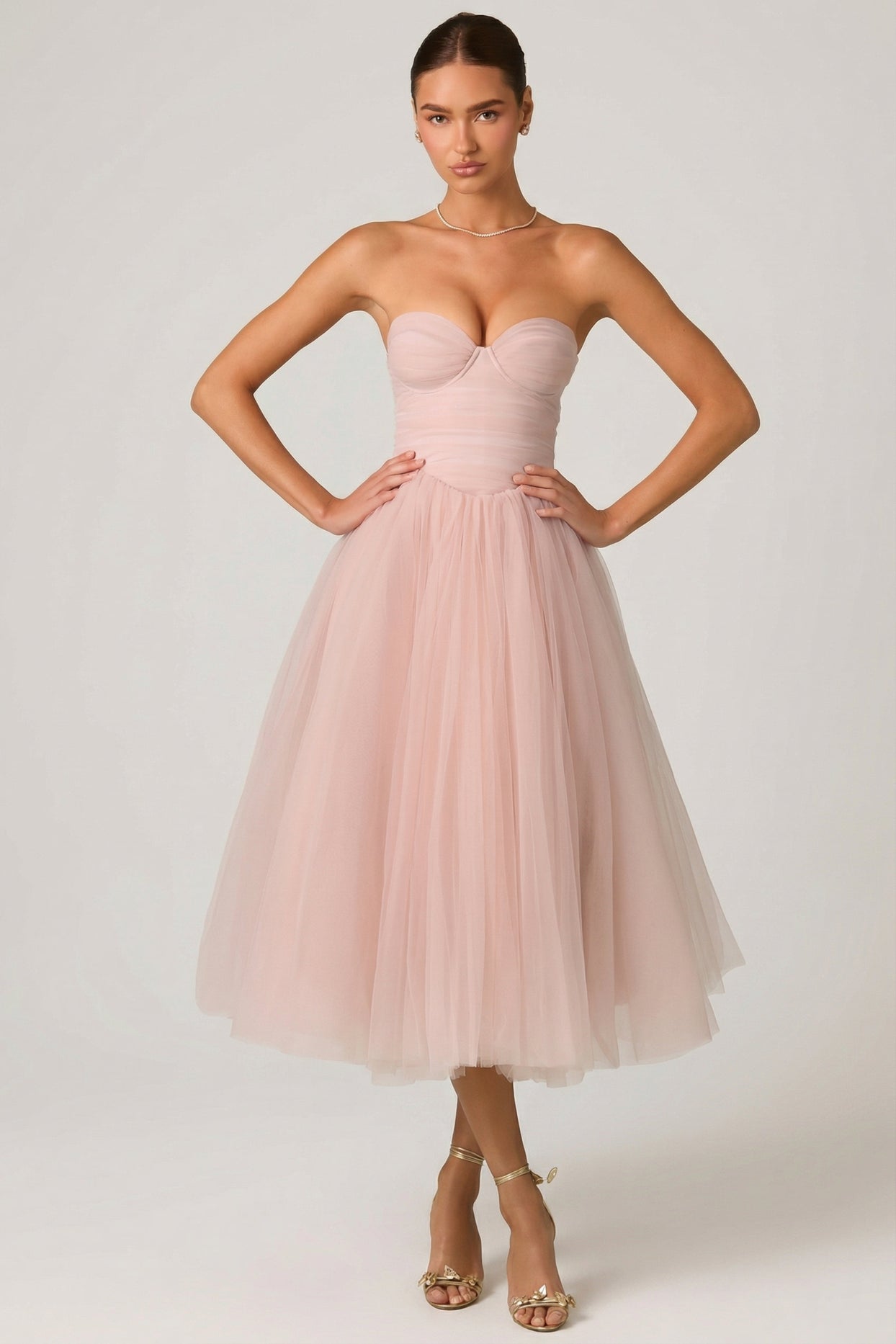Tulle Corset Midaxi Dress in Dusty Rose - 9