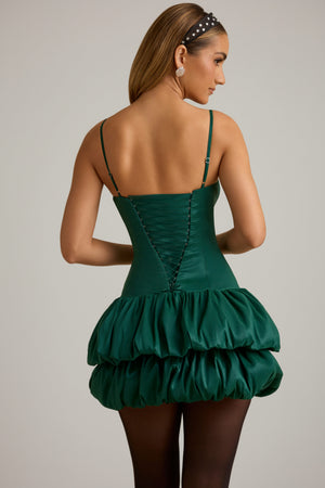 Layered Bubble Hem Corset Mini Dress in Emerald Green