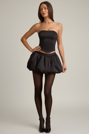 Bubble Hem Mid-Rise Mini Skirt in Black