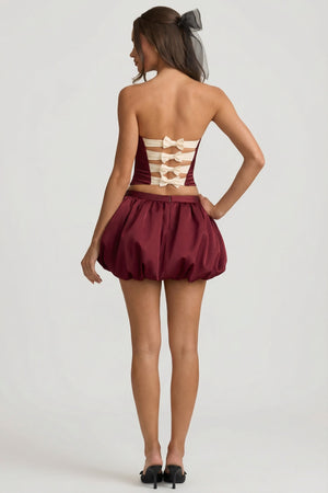 Bubble Hem Mid-Rise Mini Skirt in Wine Red