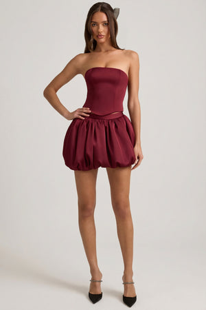Bubble Hem Mid-Rise Mini Skirt in Wine Red