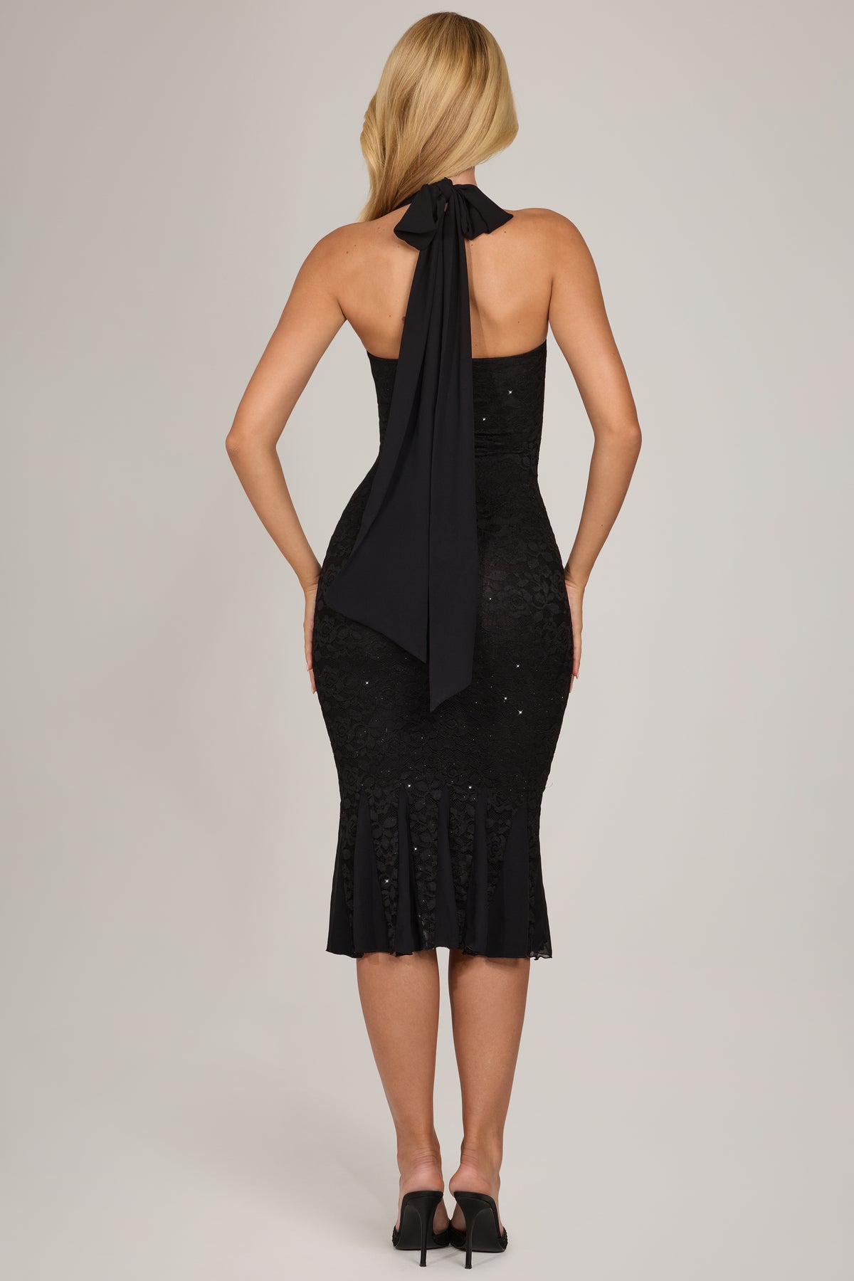 Sequin Lace Midaxi Dress in Black