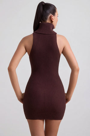 Oh Polly's Sarah wearing the Daiya Mini Dress in Espresso Knitwear fabric perfect for date night