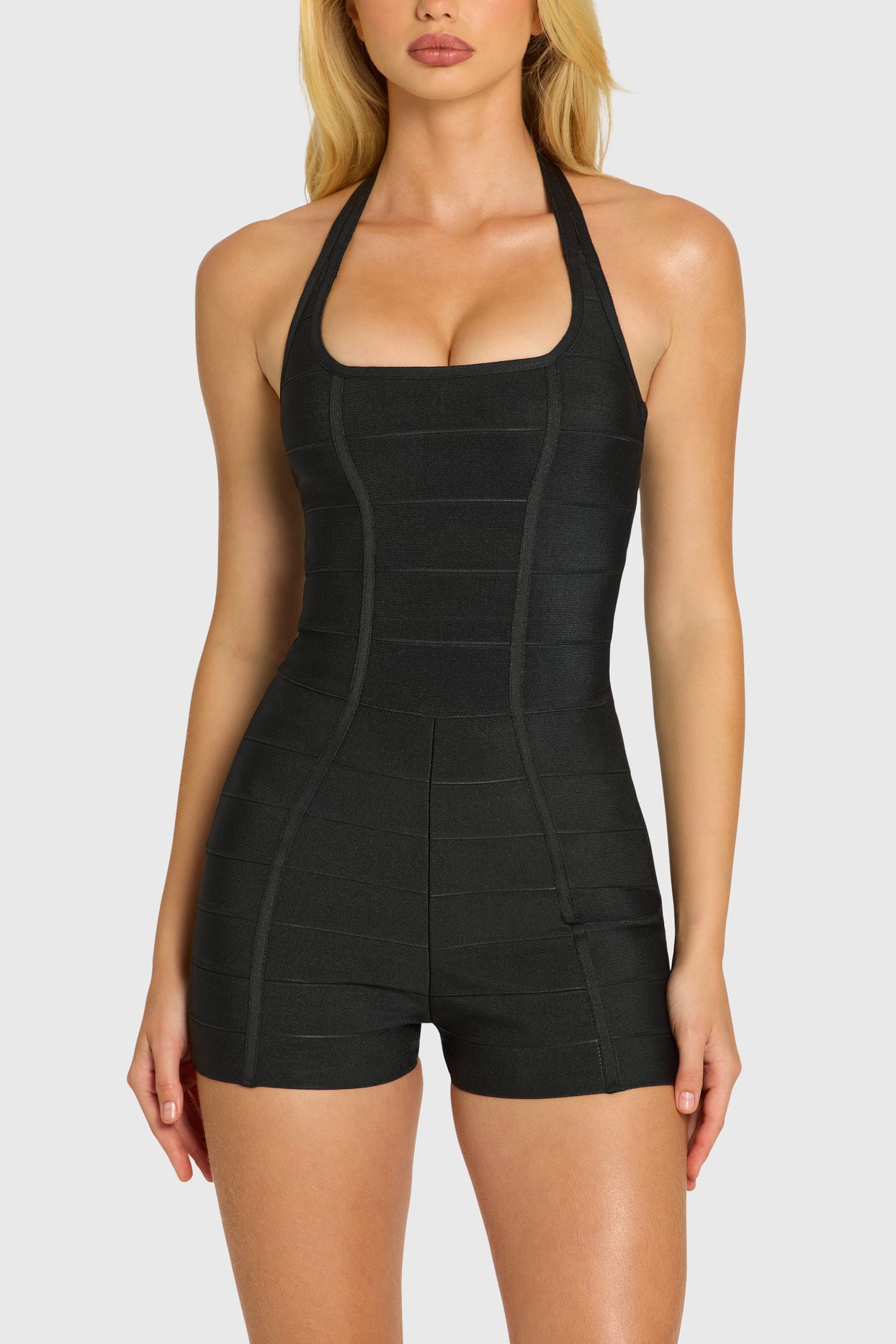 Bandage Halterneck Playsuit in Black - 5