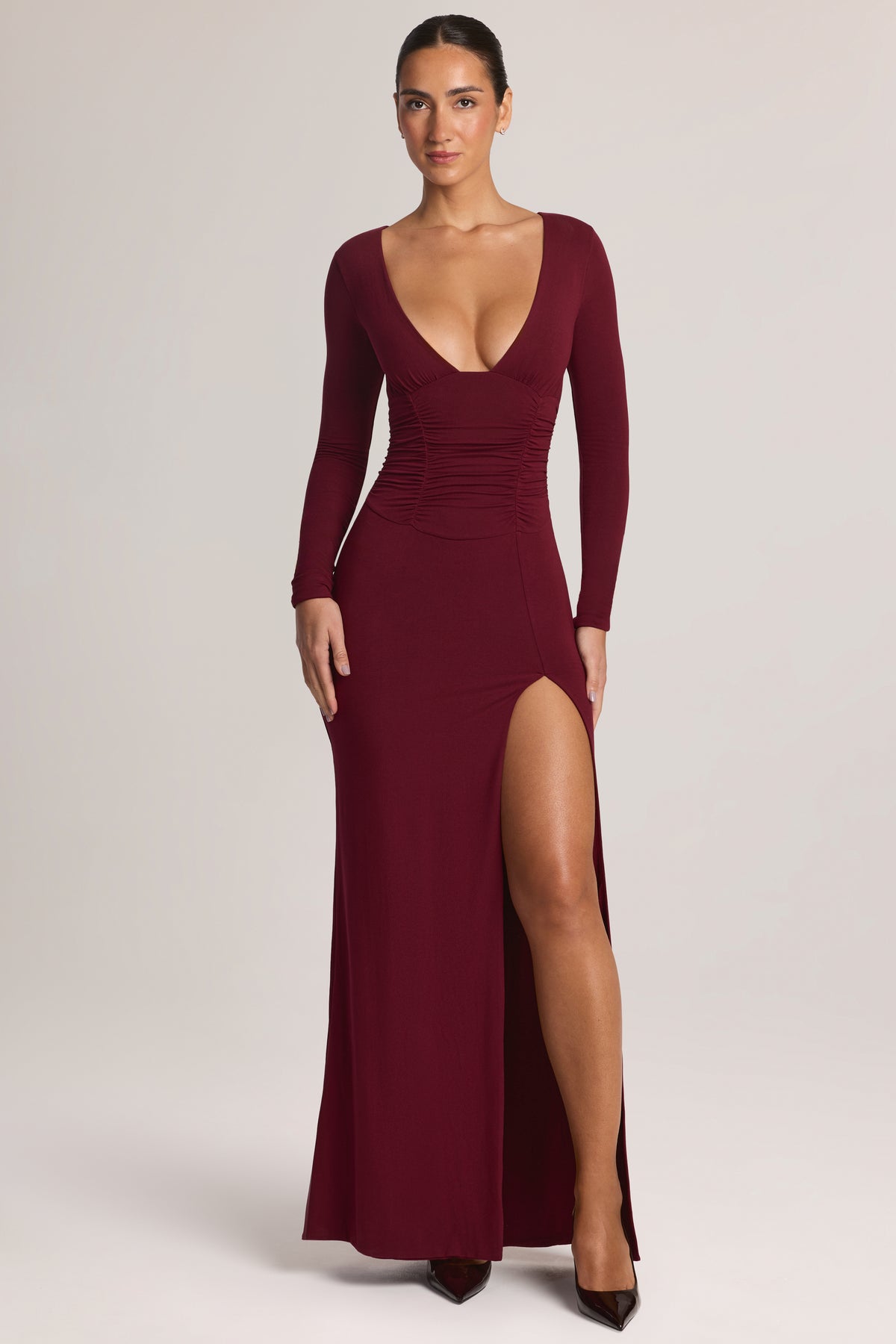 Modal Long-Sleeve MaxI Dress in Wine