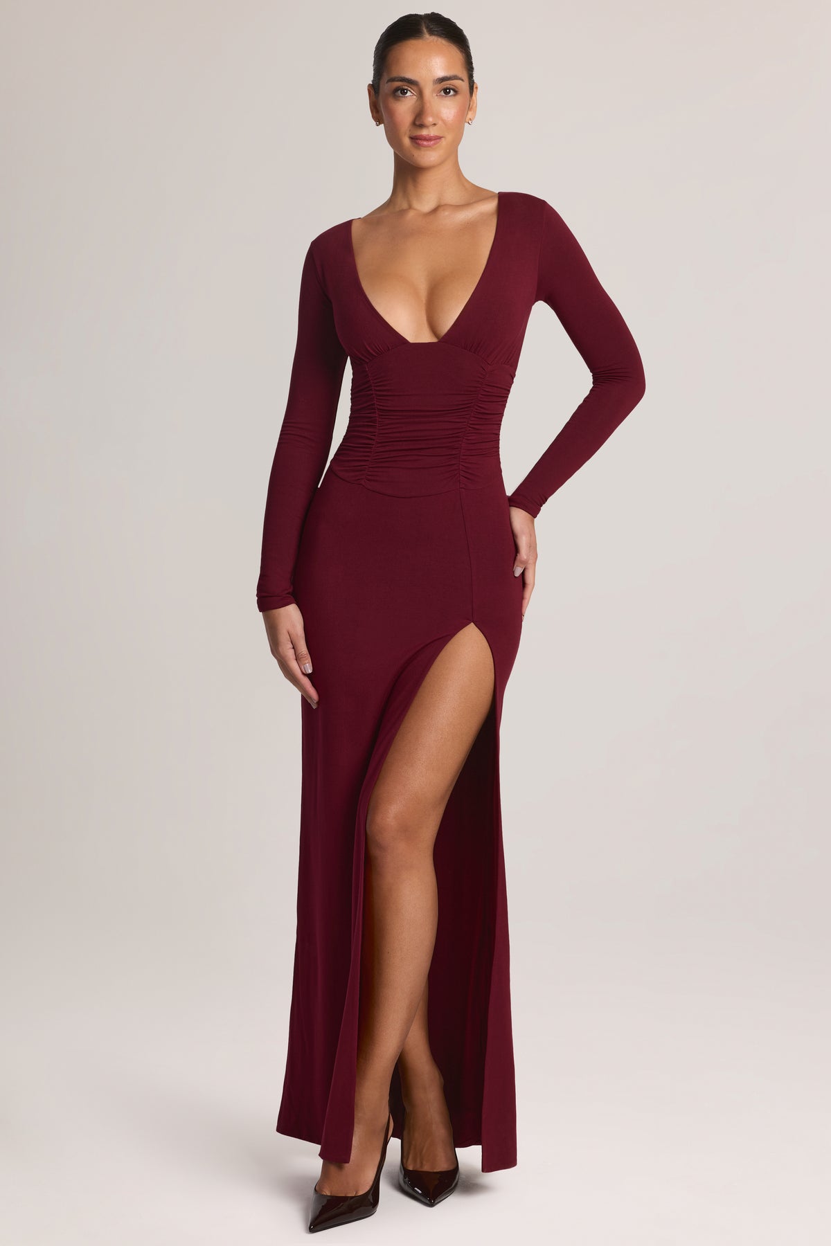 Modal Long-Sleeve MaxI Dress in Wine
