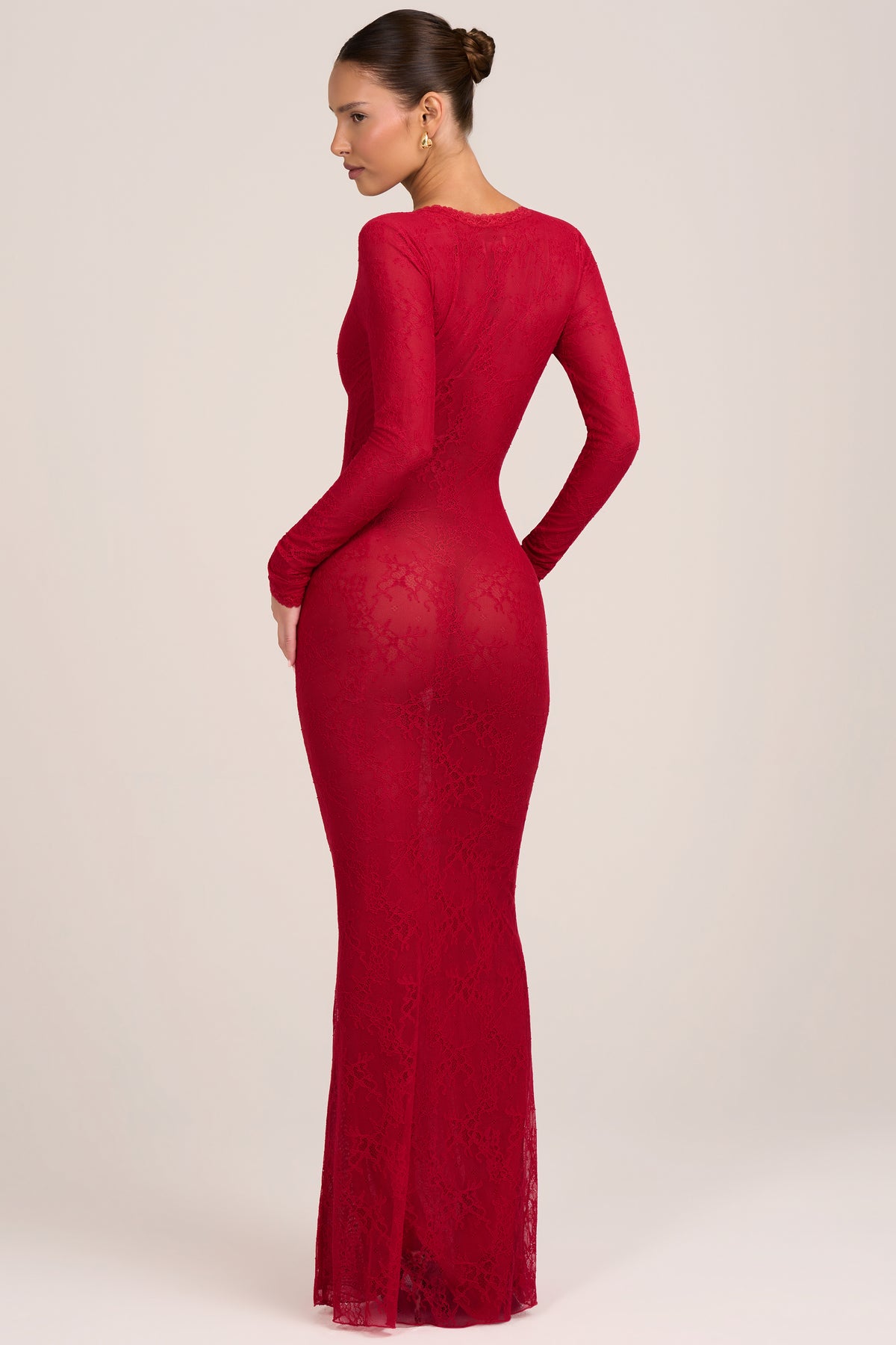 Lace Long-Sleeve Maxi Dress in Fire Red - 2