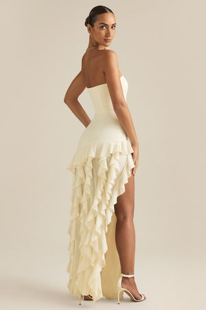 Ruffle-Trim Strapless Gown in Ivory
