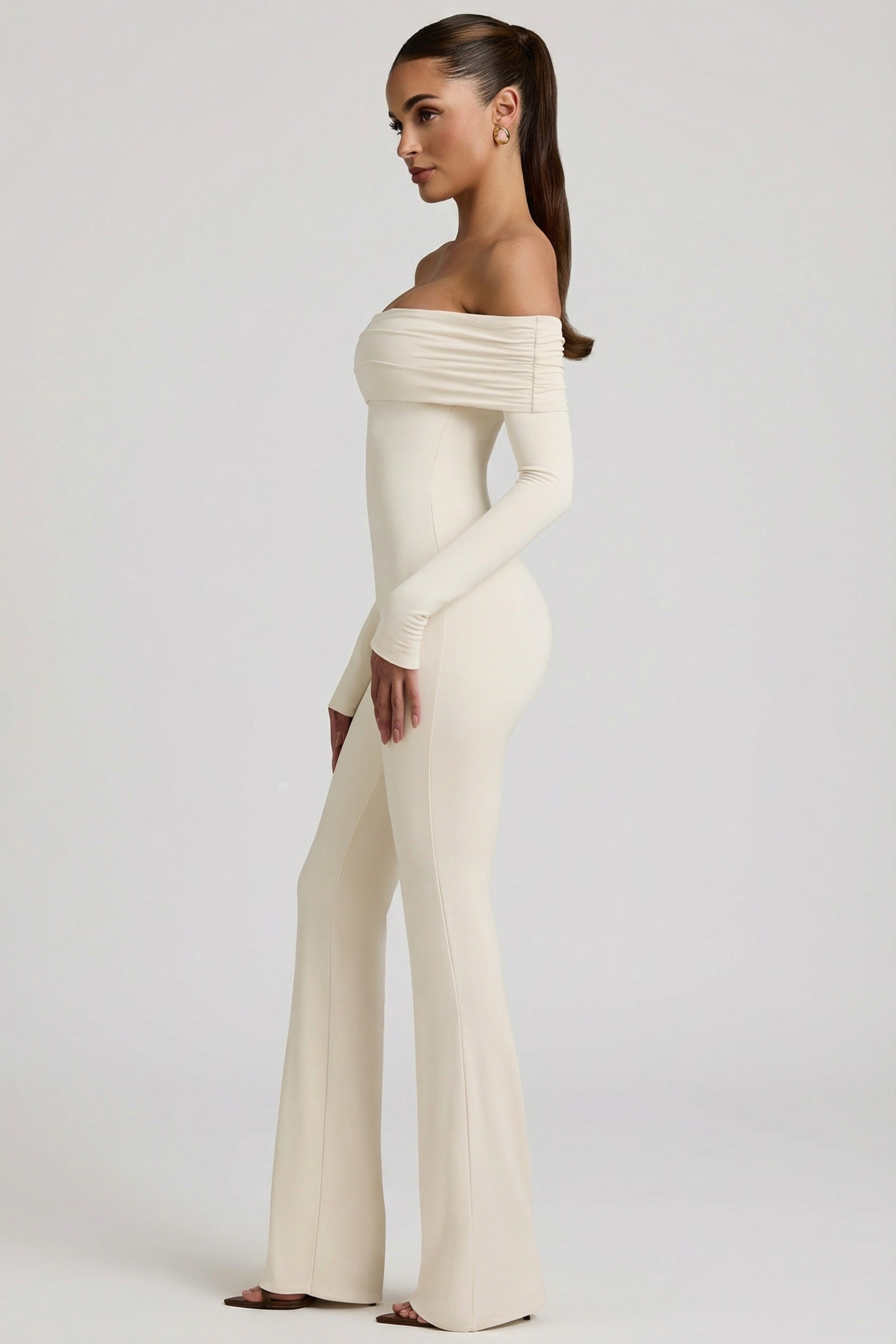 Modal Off-Shoulder Ruched Jumpsuit in Ivory