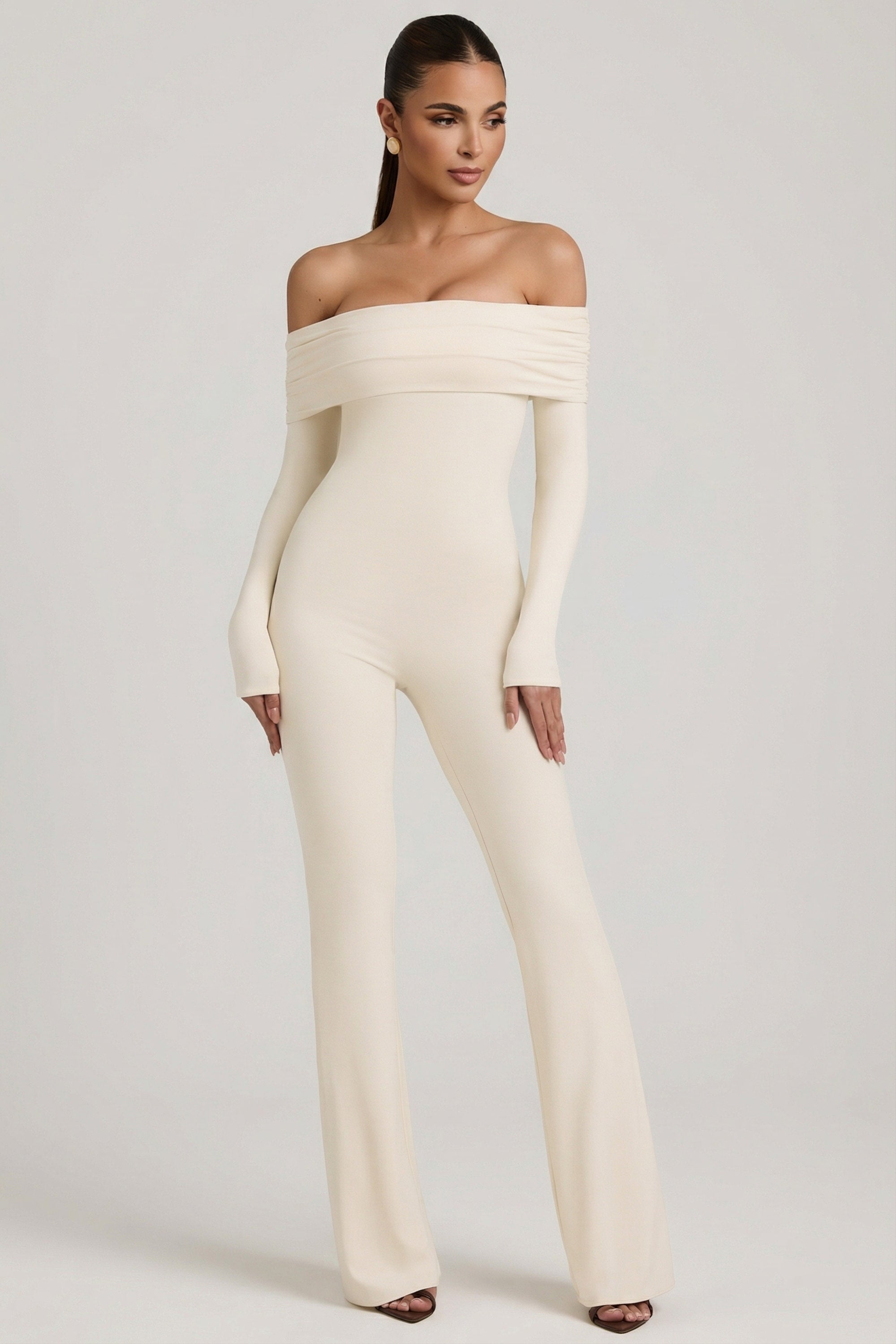 Modal Off-Shoulder Ruched Jumpsuit in Ivory