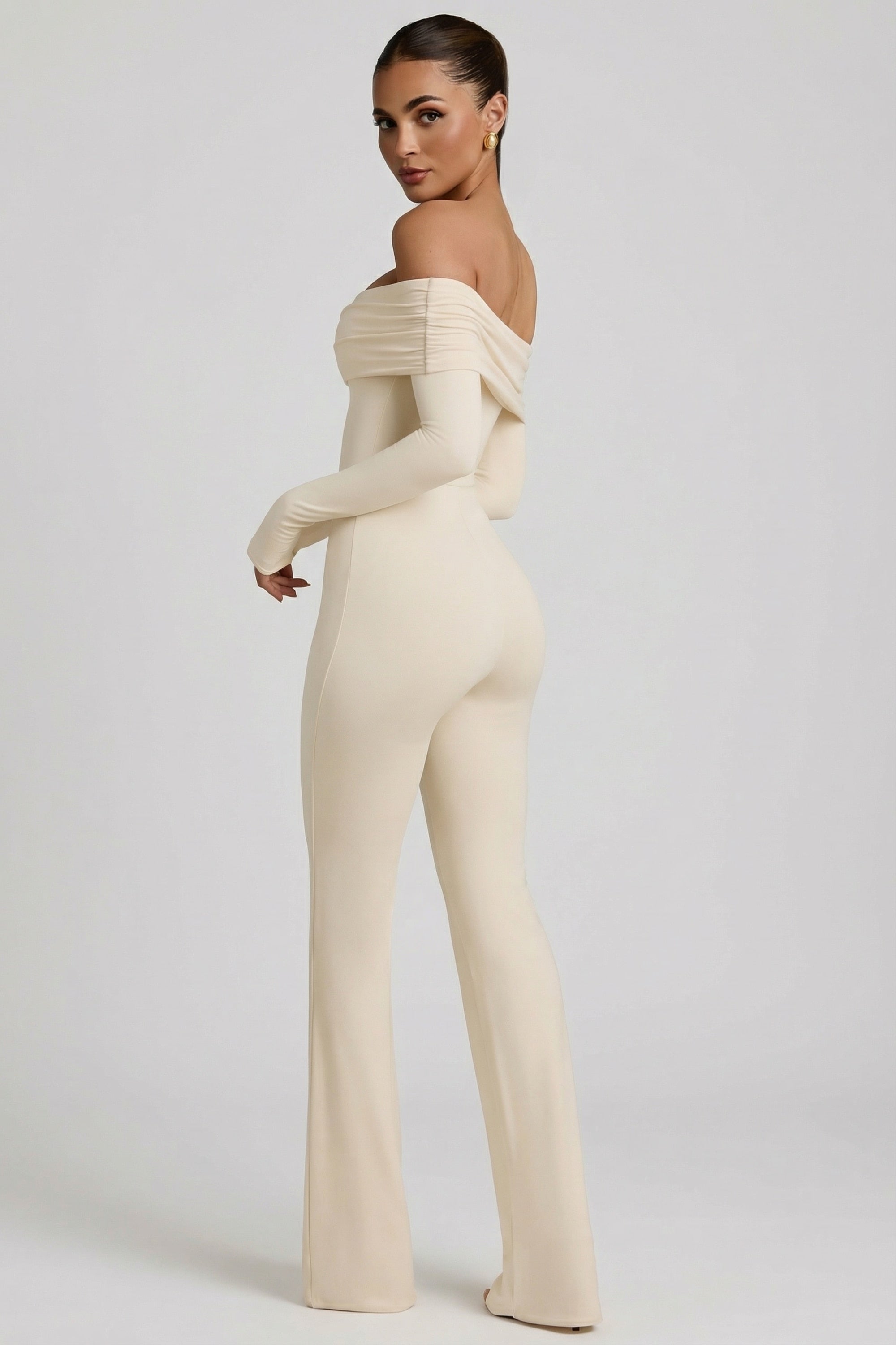 Modal Off-Shoulder Ruched Jumpsuit in Ivory