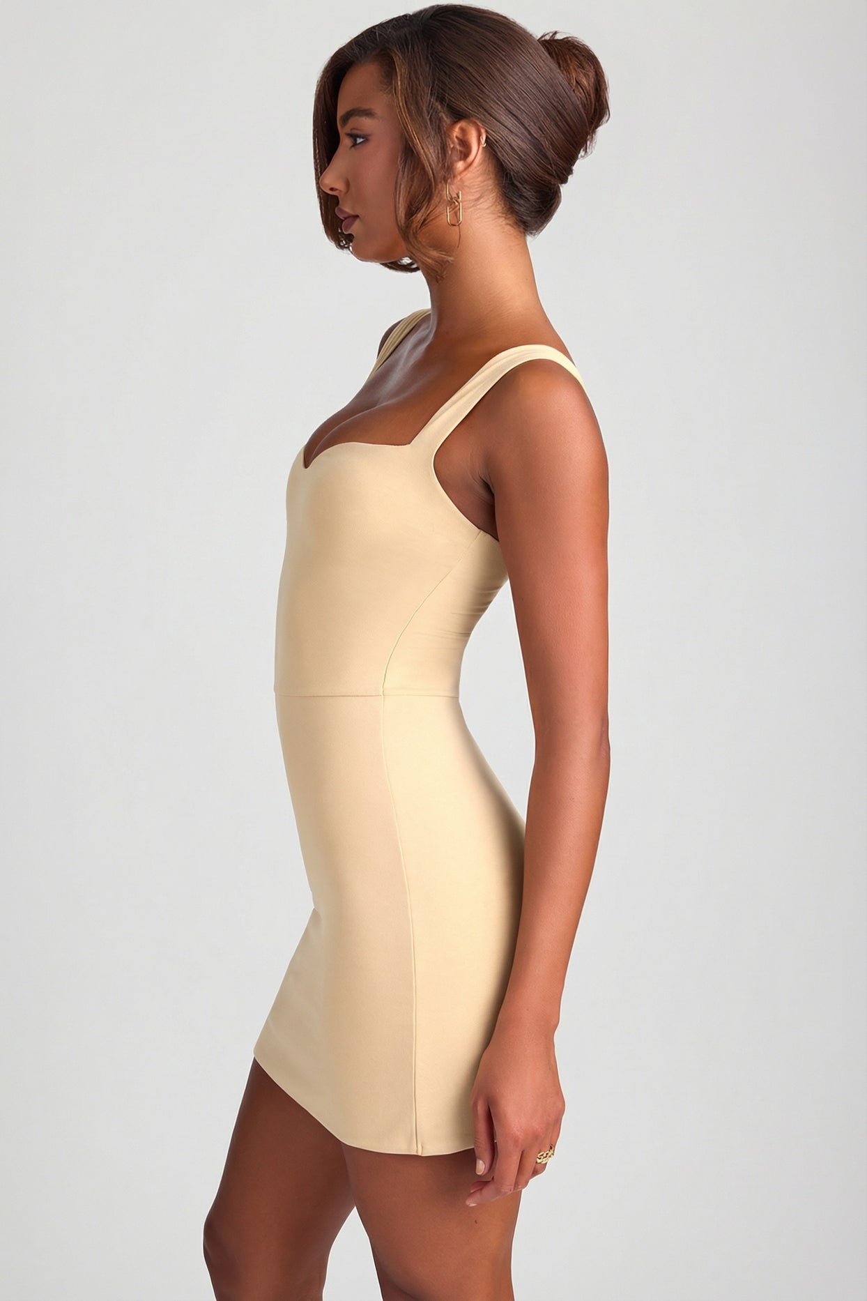 Modal Sweetheart Neckline Bodycon Mini Dress in Sand - 3