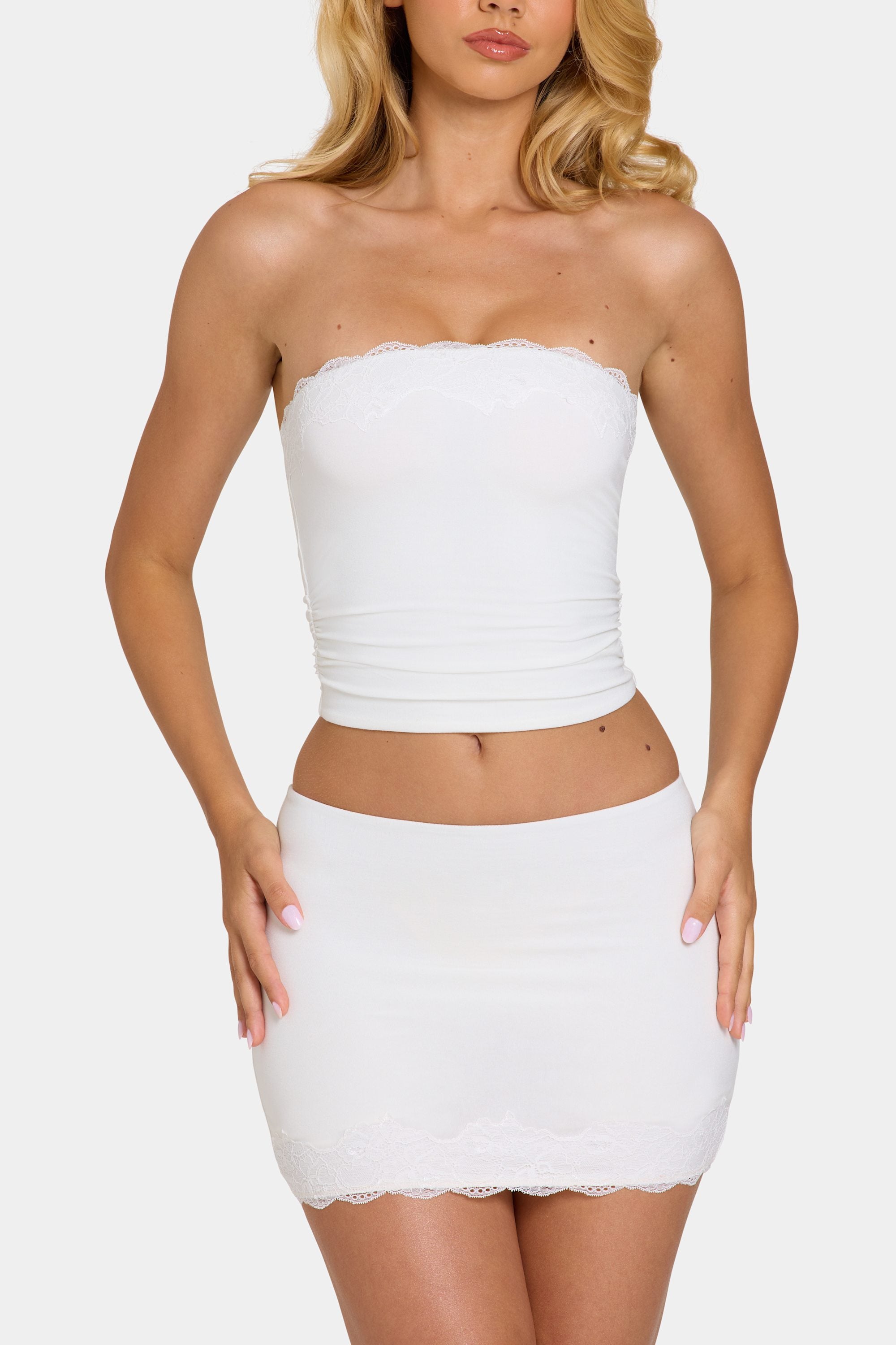 Modal Lace-Trim Bandeau Top in Coconut - 2