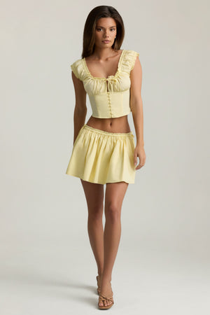 Ruched Cotton-Poplin Mini Skirt in Lemon Yellow