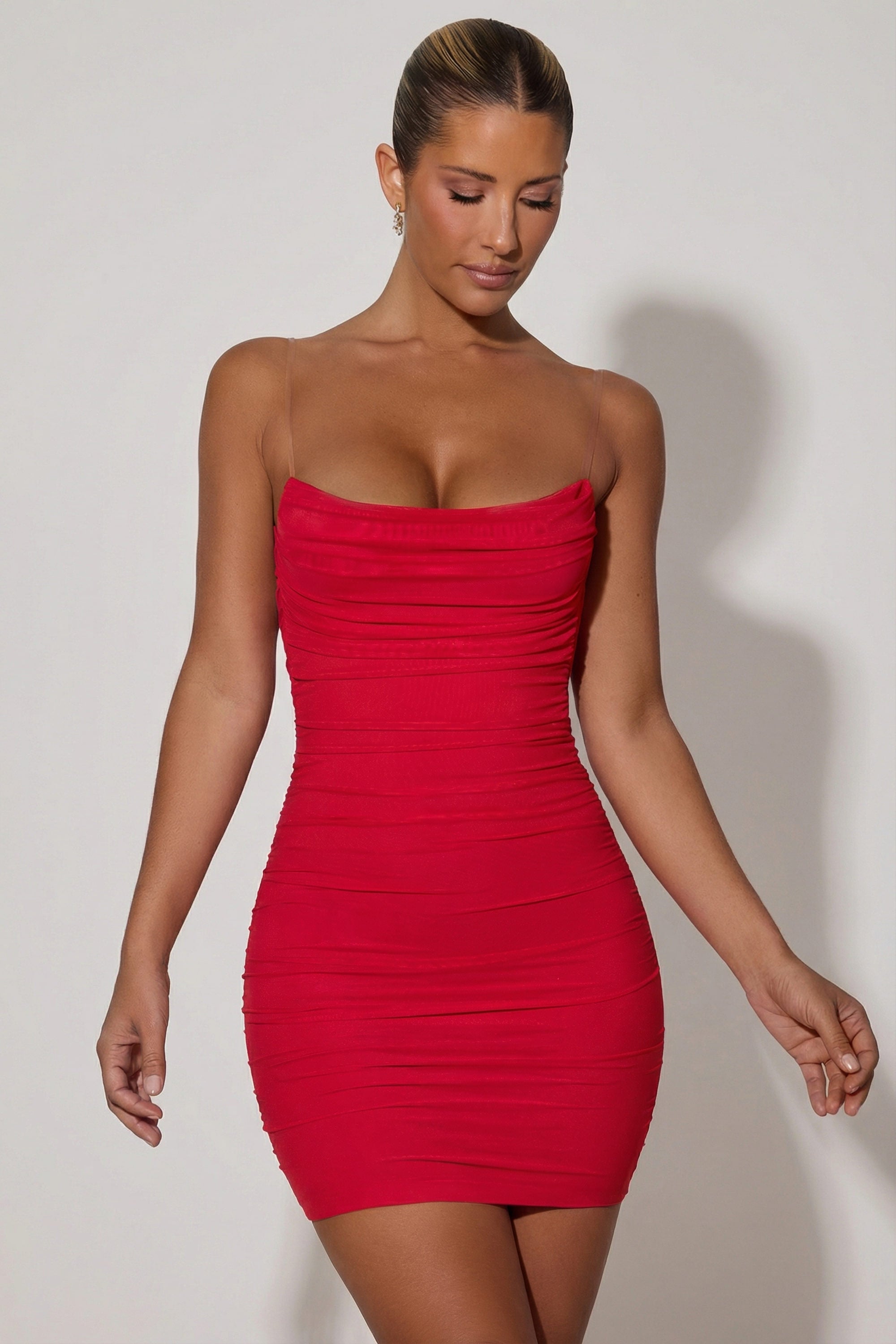 bodycon dress in red Madalyn Rosette Cutout Halter Mini American Threads Women's Boutique / L worshipping dress Red Strapless Corset Bodycon Mini