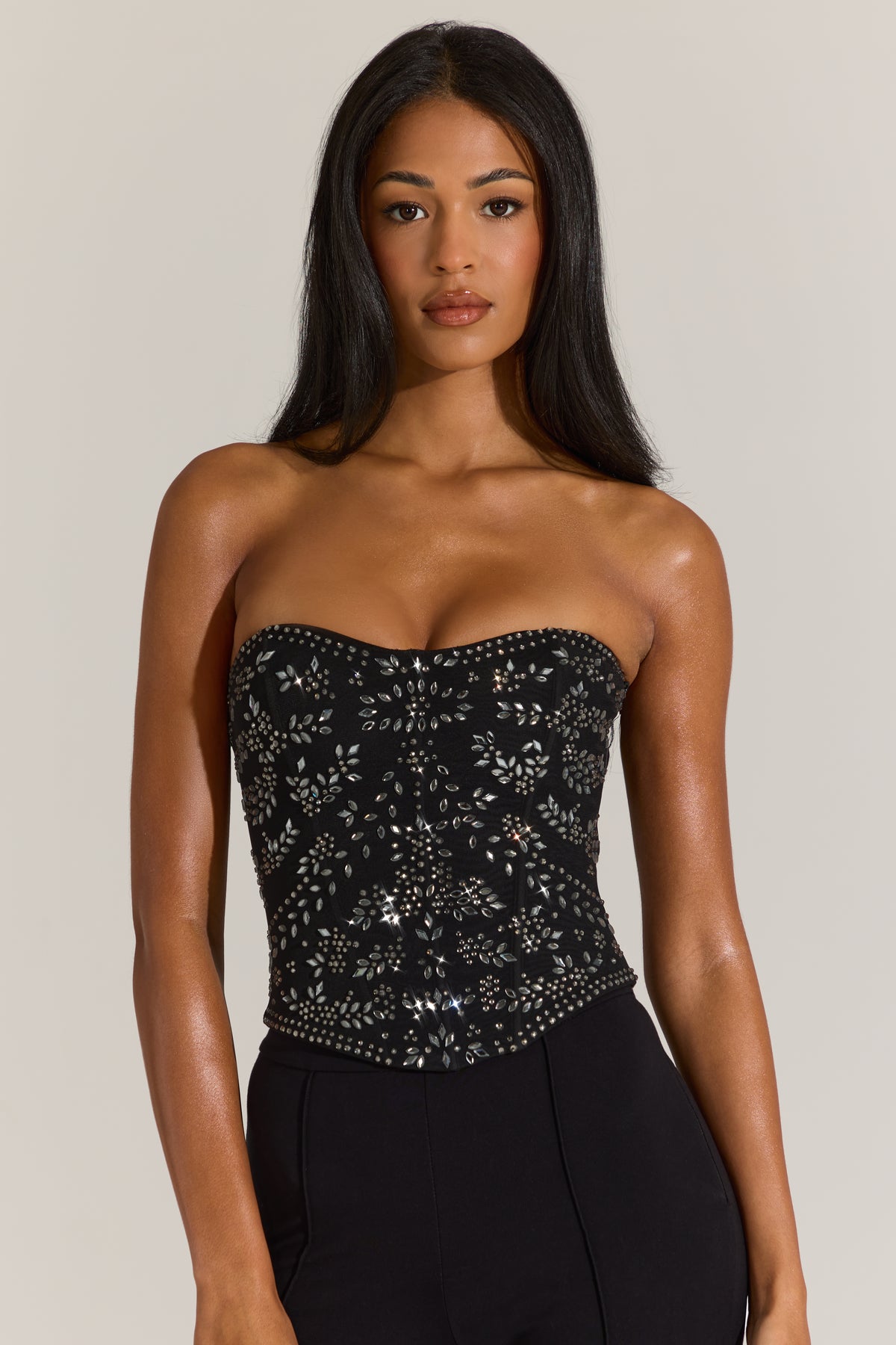Embellished Corset Top in Black