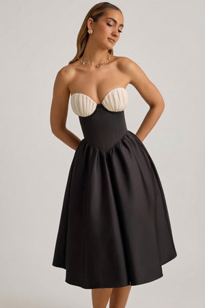 Gabrielle Strapless Corset Midi Dress in Black | Oh Polly Gabrielle Strapless Corset Midi Dress in Black | Oh Polly