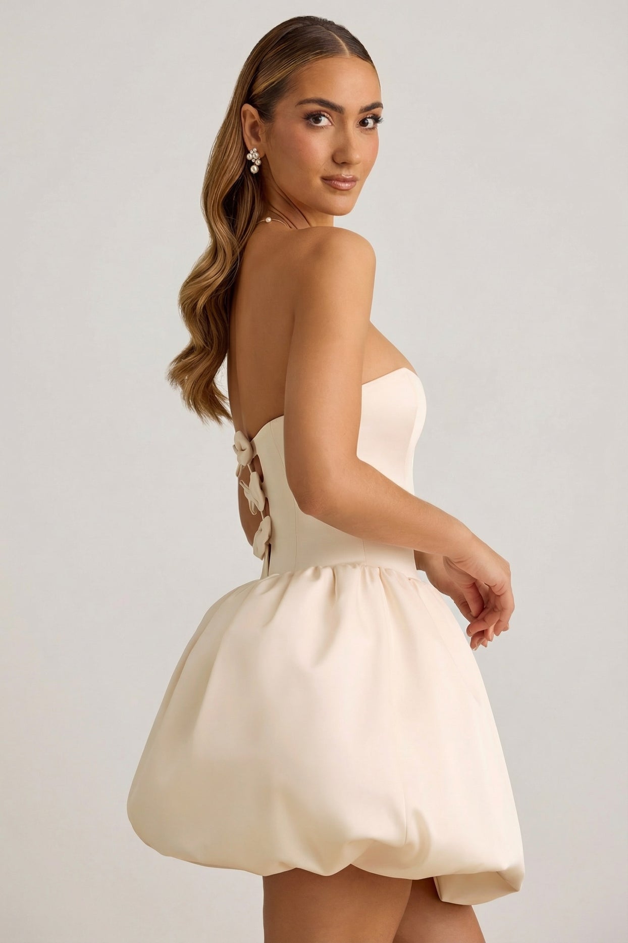 Convertible Bow-Detail Bubble Hem Midaxi Dress in Ivory - 4
