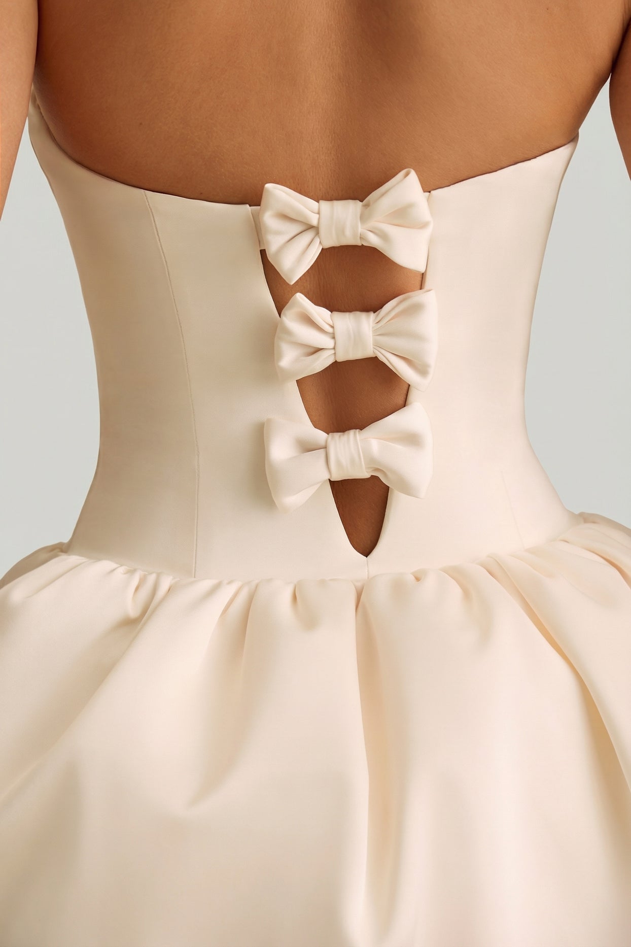 Convertible Bow-Detail Bubble Hem Midaxi Dress in Ivory - 5