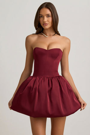 Convertible Bow-Detail Bubble Hem Midaxi Dress in Wine Red