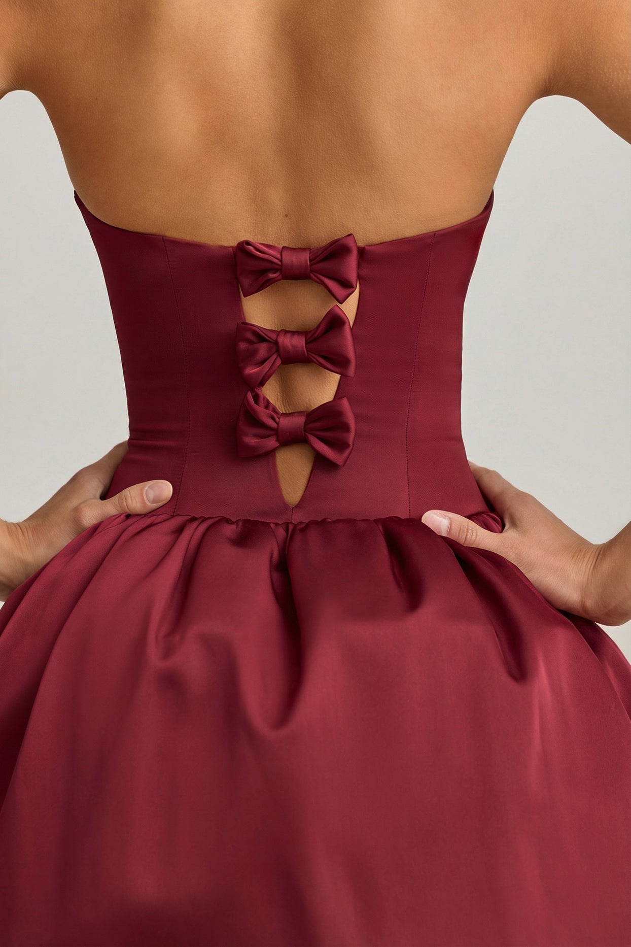 Convertible Bow-Detail Bubble Hem Midaxi Dress in Wine Red - 6