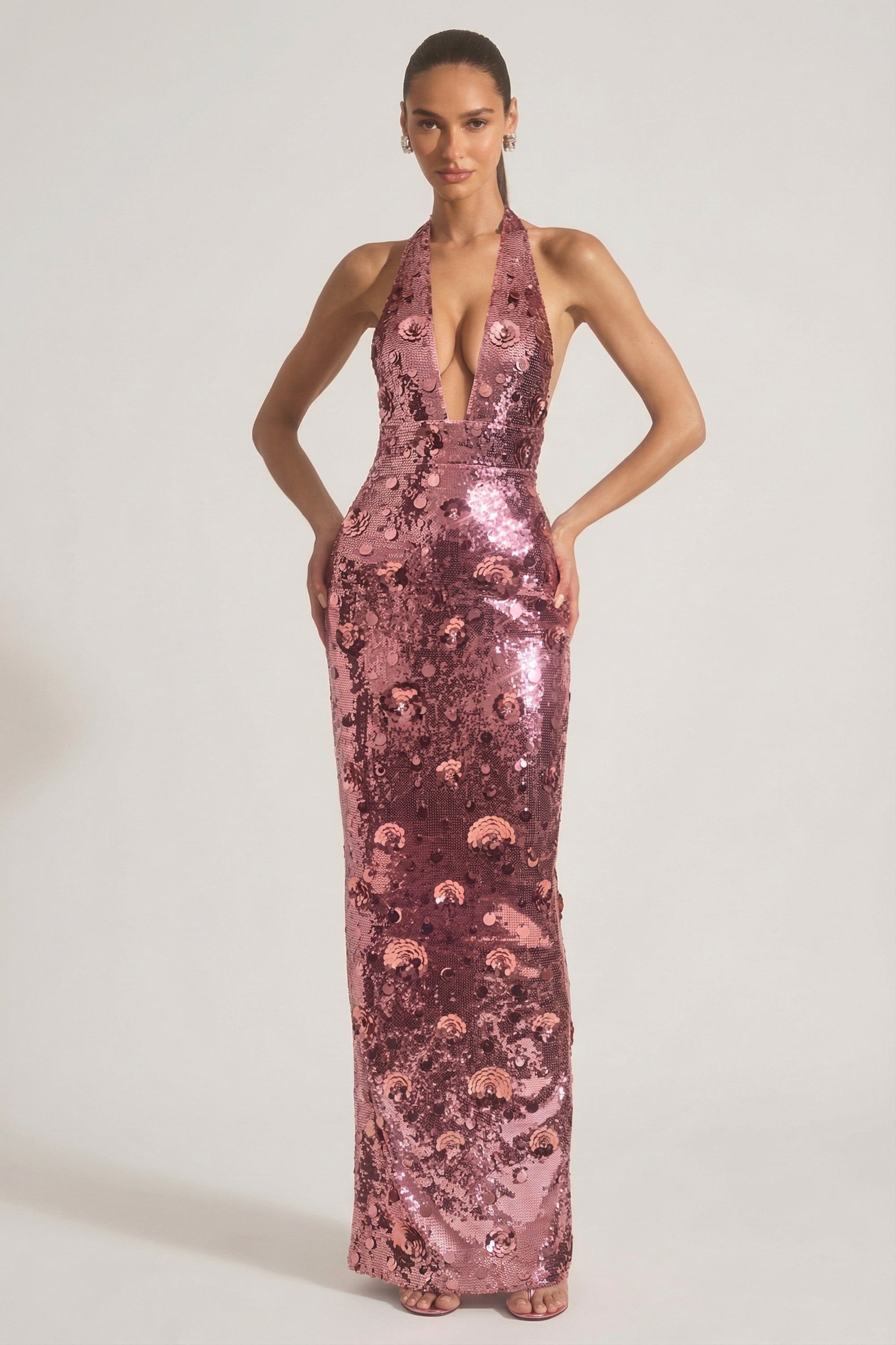 Delphia | Pink Porcelain Print High-Neck Maxi Dress With High-Low Hem main image 0